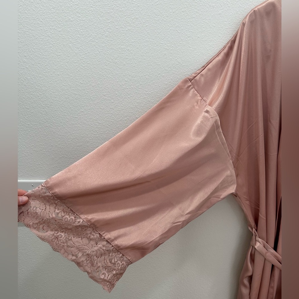 Victoria's Secret Blush Pink XL Satin Robe and Lace Chemise gown slip Set - Picture 9 of 11
